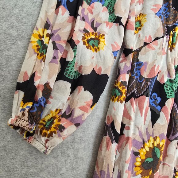 By Anthropologie Womens Long Sleeve Tiered V-Neck Tunic Boho Flowy Mini Dress - Picture 4 of 12